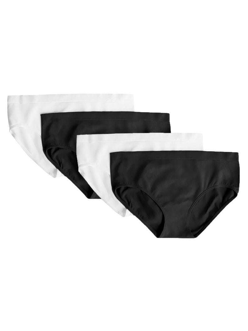 Fruit of the Loom Girls' Seamless Bikini Brief, 2-pack Underwear, Black Hue/White 4-pack, Small US